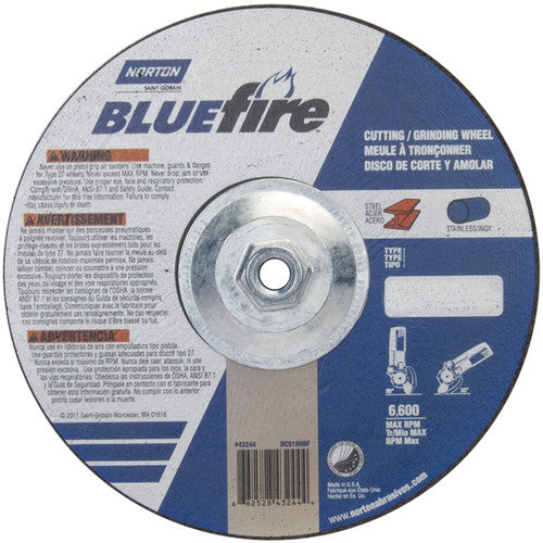 9″ × 1/8″ × 5/8″ BlueFire Non-Woven Depressed Center Wheel Type 27 Zirconia Alumina / Aluminum Oxide - Americas Industrial Supply