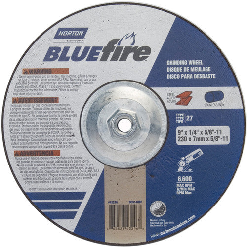 ‎9 × 1/4 × 5/8 - 11″ BlueFire Grinding Wheel ZA 24 S Type 27 - Americas Industrial Supply