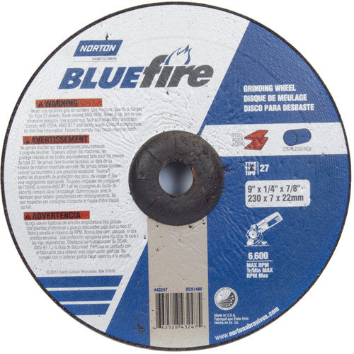 9″ × 1/4″ × 7/8″ BlueFire Non-Woven Depressed Center Wheel Type 27 Zirconia Alumina / Aluminum Oxide - Americas Industrial Supply