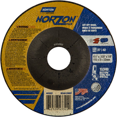 ‎4-1/2″ × 1/8″ × 7/8″ NorZon Plus Non-Woven Depressed Center Wheel Type 27 - Americas Industrial Supply