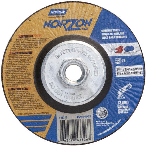 ‎4-1/2″ × 1/4″ × 5/8″ NorZon Plus Non-Woven Depressed Center Wheel Type 27 - Americas Industrial Supply