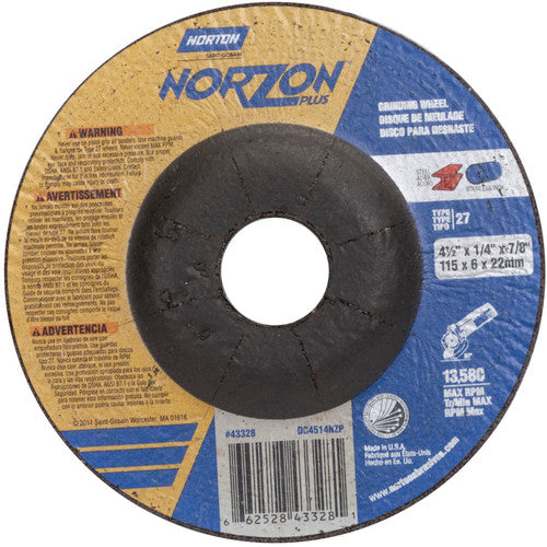 ‎4-1/2″ × 1/4″ × 7/8″ NorZon Plus Non-Woven Depressed Center Wheel Type 27 - Americas Industrial Supply