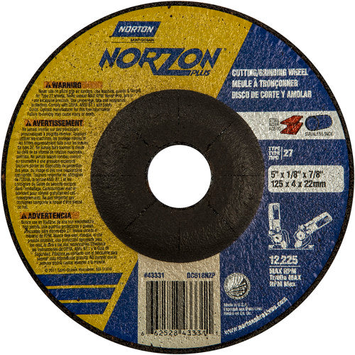 5″ × 1/8″ × 7/8″ NorZon Plus Non-Woven Depressed Center Wheel Type 27 Ceramic Alumina / Zirconia Alumina - Americas Industrial Supply