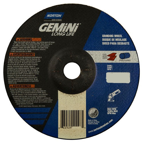 7 × 1/4 × 7/8″ Gemini Long Life Grinding Wheel A 24 R Type 27 - Americas Industrial Supply