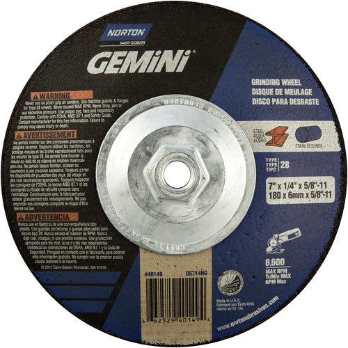7″ × 1/4″ × 5/8″ Gemini Non-Woven Depressed Center Wheel Type 28 Saucer - Americas Industrial Supply