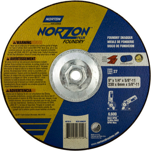 9″ × 1/4″ × 5/8″ NorZon Plus Non-Woven Depressed Center Wheel Type 27 - Americas Industrial Supply