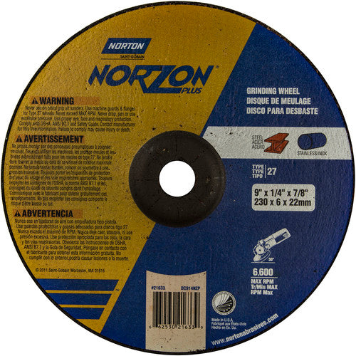 9″ × 1/4″ × 7/8″ NorZon Plus Non-Woven Depressed Center Wheel Type 27 - Americas Industrial Supply