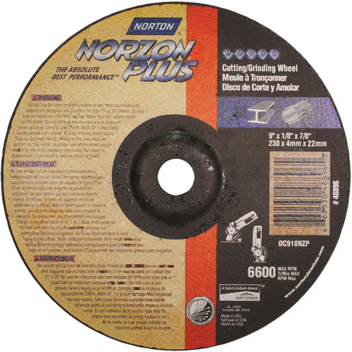 9″ × 1/8″ × 7/8″ NorZon Plus Non-Woven Depressed Center Wheel Type 27 Ceramic Alumina / Zirconia Alumina - Americas Industrial Supply