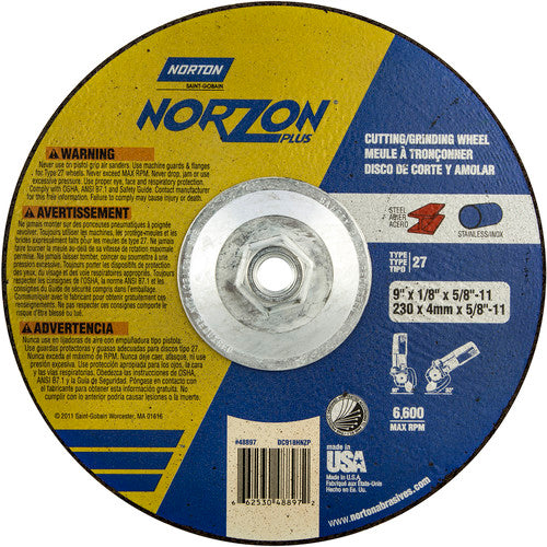 9″ × 1/8″ × 5/8″ NorZon Plus Non-Woven Depressed Center Wheel Type 27 - Americas Industrial Supply