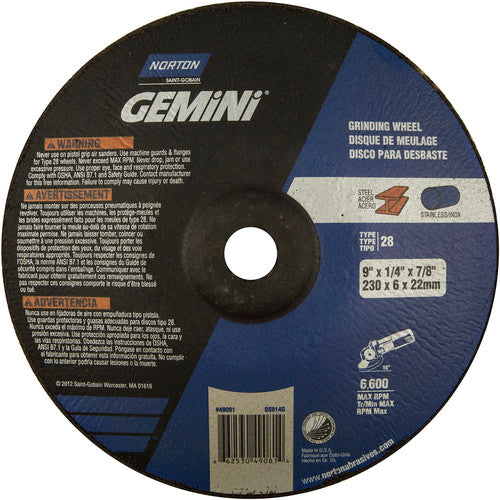 9″ × 1/4″ × 7/8″ Gemini Non-Woven Depressed Center Wheel Type 28 Saucer Aluminum Oxide - Americas Industrial Supply