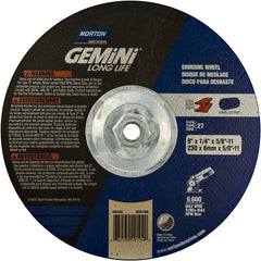 ‎9 × 1/4 × 5/8 - 11″ Gemini Long Life Grinding Wheel A 24 R Type 27 - Americas Industrial Supply