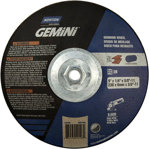 9″ × 1/4″ × 5/8″ Gemini Non-Woven Depressed Center Wheel Type 28 Saucer - Americas Industrial Supply