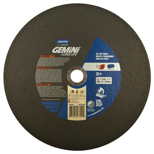 12″ × 7/64″ × 1″ Gemini Chopsaw Type 01 Straight Cut-Off Wheel Aluminum Oxide - Americas Industrial Supply