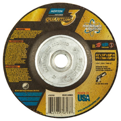 ‎4-1/2″ × 1/4″ × 5/8″-11 - T27 - Quantum 3 Depressed Center Wheel - Americas Industrial Supply