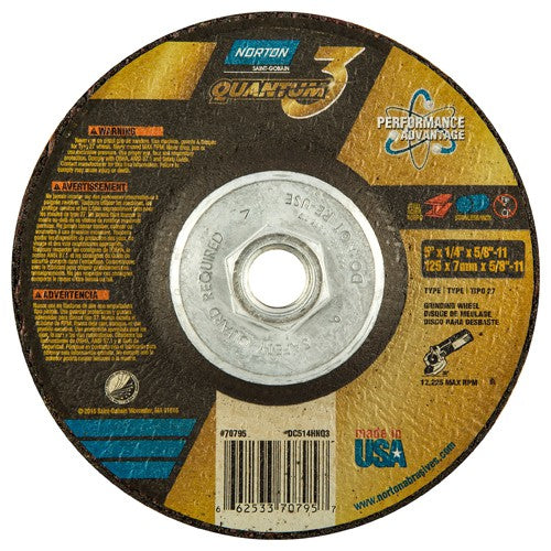 ‎5″ × 1/4″ × 5/8″-11 - T27 - Quantum 3 Depressed Center Wheel - Americas Industrial Supply