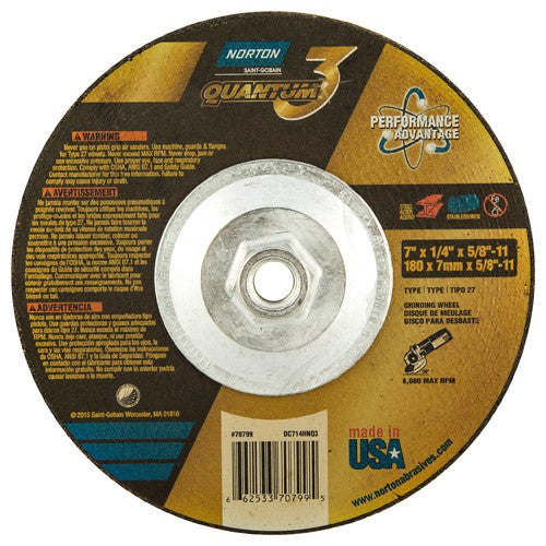 ‎7″ × 1/4″ × 5/8″-11 - T27 - Quantum 3 Depressed Center Wheel - Americas Industrial Supply