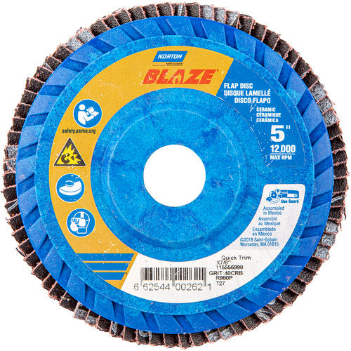 5 × 7/8″ Blaze Plastic Flat Flap Disc Type 27 40 Grit R980P Premium Ceramic Alumina - Americas Industrial Supply