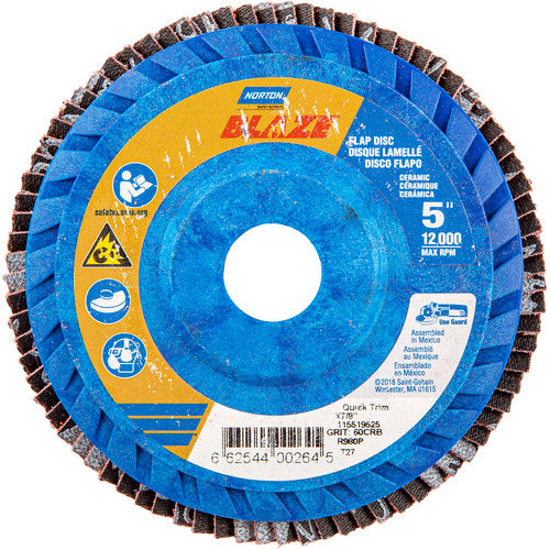 5 × 7/8″ Blaze Plastic Flat Flap Disc Type 27 60 Grit R980P Premium Ceramic Alumina - Americas Industrial Supply