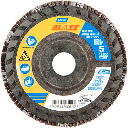 5 × 7/8″ Blaze Plastic Flat Flap Disc Type 27 120 Grit R980P Premium Ceramic Alumina - Americas Industrial Supply