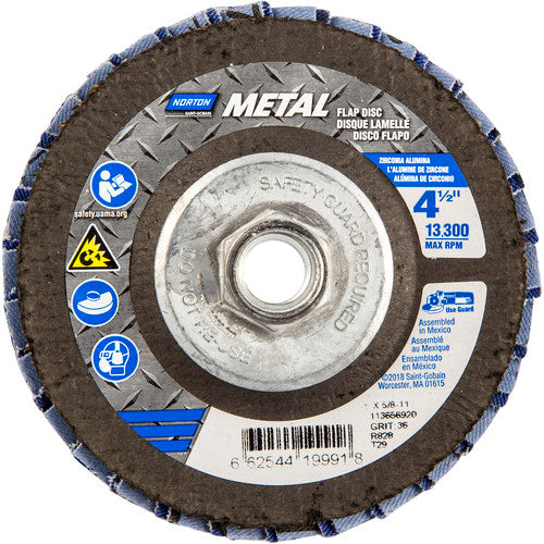 ‎4-1/2 × 5/8 - 11″ Metal Fiberglass Conical Flap Disc Type 29 P36 Grit R828 Zirconia Alumina - Americas Industrial Supply