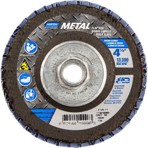 ‎4-1/2 × 5/8 - 11″ Metal Fiberglass Conical Flap Disc Type 29 P60 Grit R828 Zirconia Alumina - Americas Industrial Supply