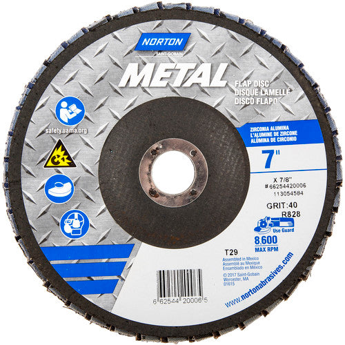 7″ × 1/4″ × 7/8″ Metal Flap Disc Type 29 Conical 40 Grit Zirconia Alumina - Americas Industrial Supply