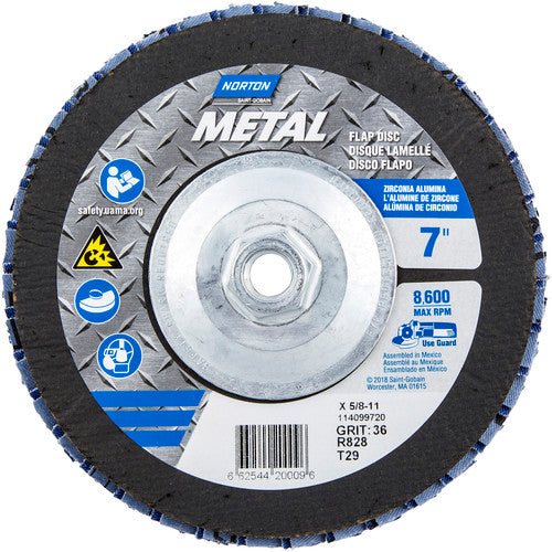 ‎7 × 5/8 - 11″ Metal Fiberglass Conical Flap Disc Type 29 P36 Grit R828 Zirconia Alumina - Americas Industrial Supply