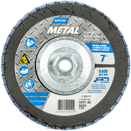 ‎7 × 5/8 - 11″ Metal Fiberglass Conical Flap Disc Type 29 P40 Grit R828 Zirconia Alumina - Americas Industrial Supply