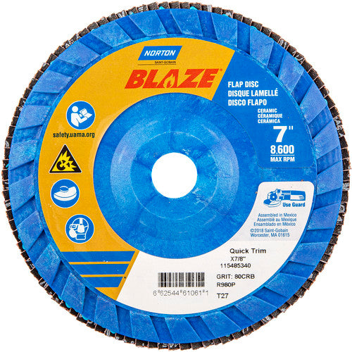 7″ × 1/4″ × 7/8″ SG Blaze R980P Flap Disc Type 27 Flat 80 Grit - Americas Industrial Supply
