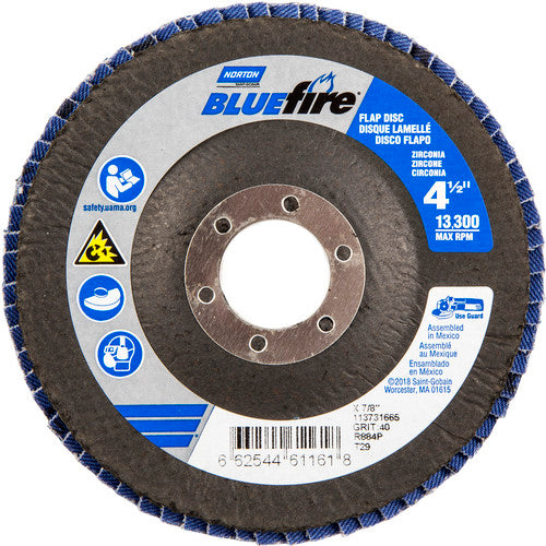 ‎4-1/2 × 7/8″ BlueFire Fiberglass Conical Flap Disc Type 29 P40 Grit R884P Zirconia Alumina - Americas Industrial Supply
