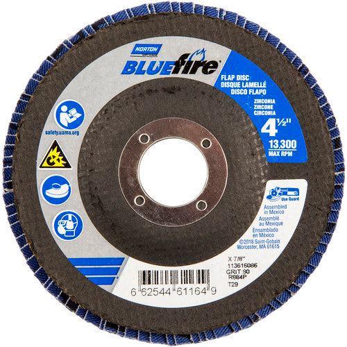 ‎4-1/2 × 7/8″ BlueFire Fiberglass Conical Flap Disc Type 29 P80 Grit R884P Ceramic Alumina - Americas Industrial Supply