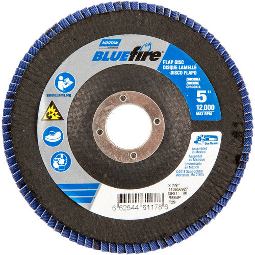 5 × 7/8″ BlueFire Fiberglass Conical Flap Disc Type 29 P80 Grit R884P Zirconia Alumina - Americas Industrial Supply
