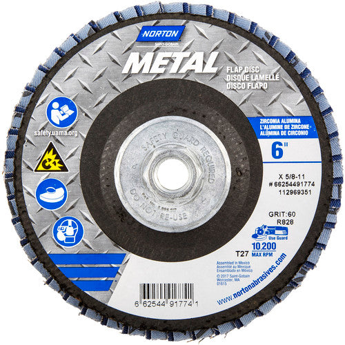 6″ × 1/4″ × 5/8″ Metal Flap Disc Type 27 Flat 60 Grit Zirconia Alumina - Americas Industrial Supply