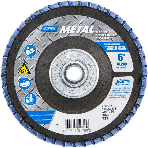 6″ × 1/4″ × 5/8″ Metal Flap Disc Type 29 Conical 60 Grit Zirconia Alumina - Americas Industrial Supply