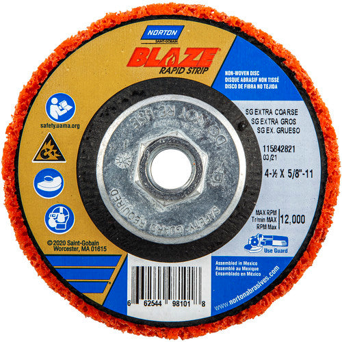 ‎4-1/2 × 5/8 - 11″ Bear-Tex Blaze Rapid Strip Non-Woven Depressed Center Disc Ceramic Alumina Extra Coarse Grit Type 27 - Americas Industrial Supply