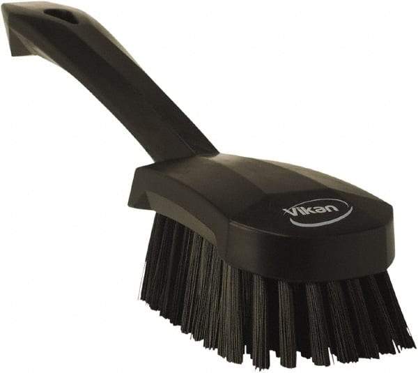 Vikan - 1.3" Bristle Length, Polyester Scrub Brush - 4-1/4" Long x 2-3/4" Wide Head, 10" OAL, Black, Polypropylene Block - Americas Industrial Supply