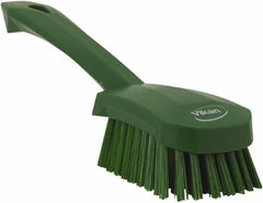 Vikan - 1.3" Bristle Length, Polyester Scrub Brush - 4-1/4" Long x 2-3/4" Wide Head, 10" OAL, Green, Polypropylene Block - Americas Industrial Supply