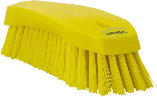 Vikan - 1.3" Bristle Length, Polyester Utility Scrub Brush - 7" Long x 3" Wide Head, 8" OAL, Yellow, Polypropylene Block - Americas Industrial Supply