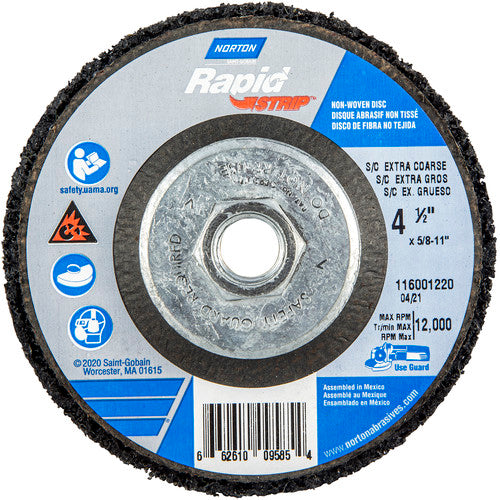 ‎4-1/2 × 5/8 - 11″ Bear-Tex Rapid Strip Non-Woven Depressed Center Disc Silicon Carbide Extra Coarse Grit Type 27 - Americas Industrial Supply