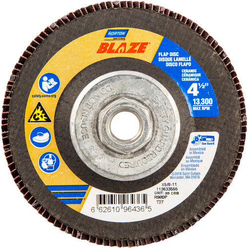 ‎4-1/2″ × 1/4″ × 5/8″-11 SG Blaze R980P Flap Disc Type 27 Flat 80 Grit - Americas Industrial Supply