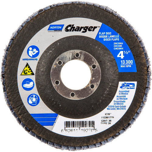 ‎4-1/2″ × 1/4″ × 7/8″ Charger R822 Flap Disc Type 29 Conical 36 Grit - Americas Industrial Supply
