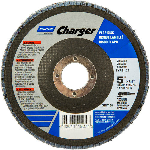 5″ × 1/4″ × 7/8″ Charger R822 Flap Disc Type 29 Conical 60 Grit - Americas Industrial Supply