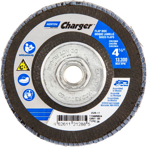 ‎4-1/2″ × 1/4″ × 5/8″ Charger R822 Flap Disc Type 29 Conical 60 Grit - Americas Industrial Supply