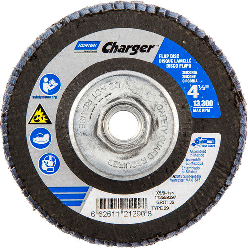 ‎4-1/2″ × 1/4″ × 5/8″ Charger R822 Flap Disc Type 29 Conical 36 Grit - Americas Industrial Supply