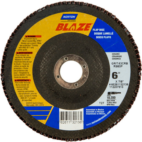 6″ × 7/8″ 60 Grit Type 27 Blaze Flap Disc - Americas Industrial Supply