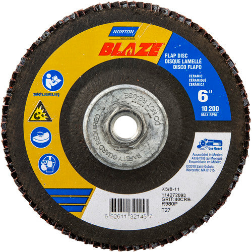 ‎6″ × 5/8″-11 40 Grit Type 27 Blaze Flap Disc - Americas Industrial Supply