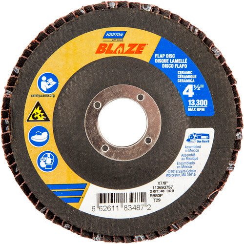 ‎4-1/2 × 7/8″ Blaze Fiberglass Conical Flap Disc Type 29 40 Grit R980P Premium Ceramic Alumina - Americas Industrial Supply