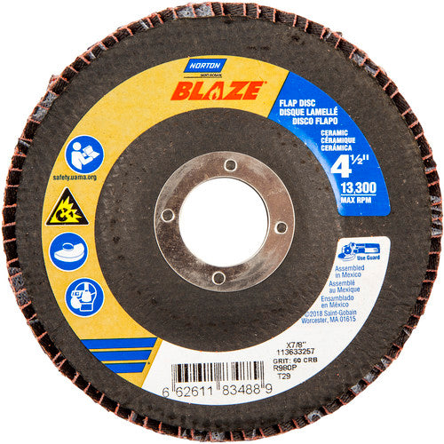 ‎4-1/2 × 7/8″ Blaze Fiberglass Conical Flap Disc Type 29 60 Grit R980P Premium Ceramic Alumina - Americas Industrial Supply