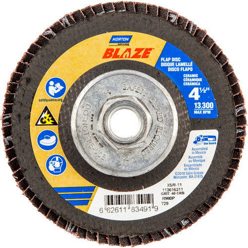 ‎4-1/2 × 5/8 - 11″ Blaze Fiberglass Conical Flap Disc Type 29 40 Grit R980P Premium Ceramic Alumina - Americas Industrial Supply