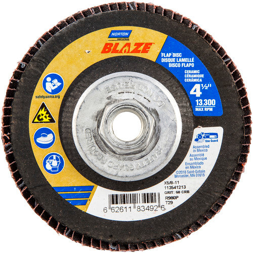 ‎4-1/2 × 5/8 - 11″ Blaze Fiberglass Conical Flap Disc Type 29 60 Grit R980P Premium Ceramic Alumina - Americas Industrial Supply